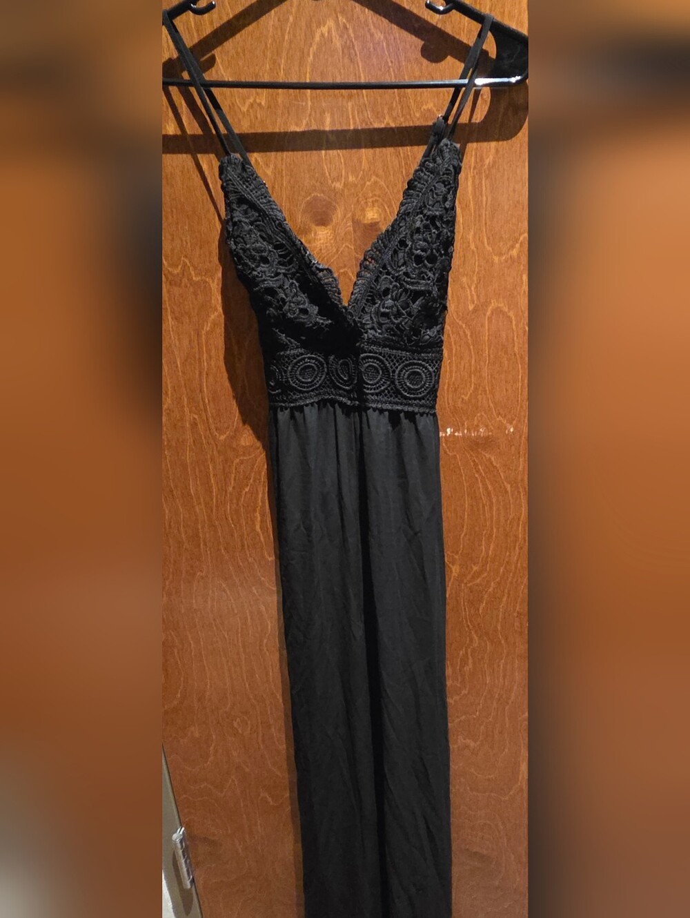 Elegant Black Lace-Detail V-Neck Jumpsuit